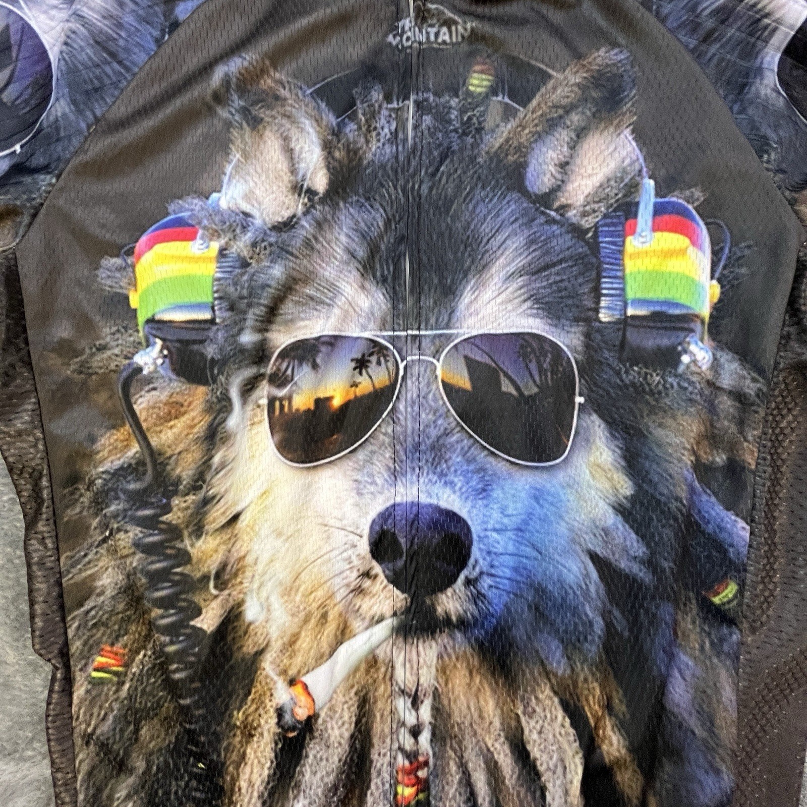 Weimostar Men’s Cycling Jersey M Rasta Dog DJ Wolf Graphic Short Sleeve Shirt