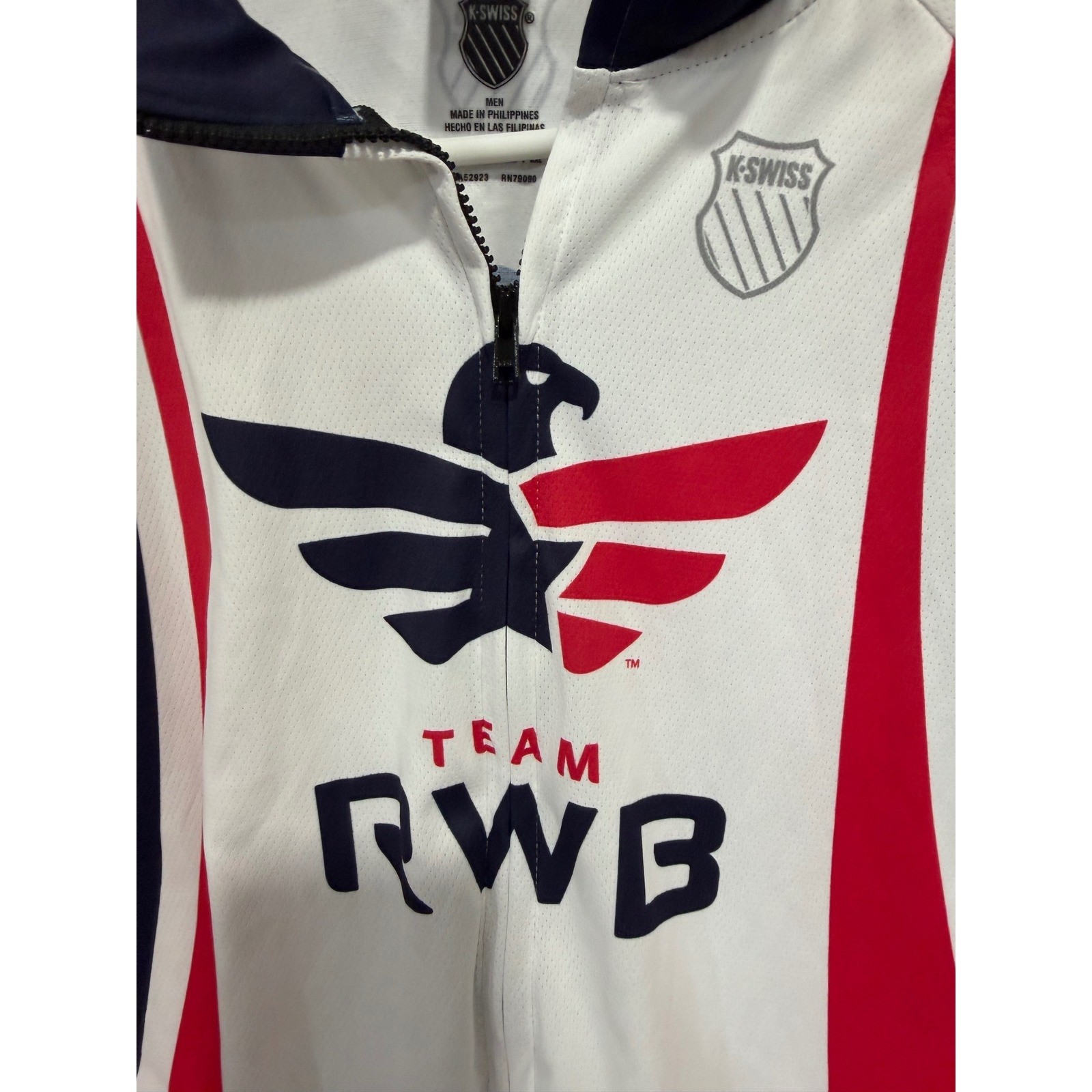 K-Swiss Team RWB Cycling Jersey Mens XXL Full Zip Red White Blue Short Sleeve