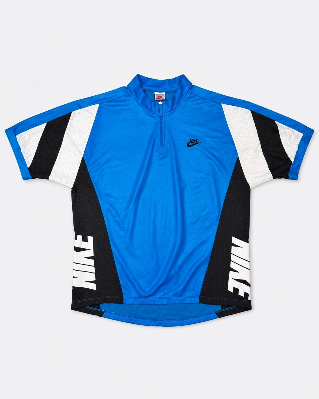Vintage Nike Cycling Jersey Grey Tag Blue Spell Out Mesh 1/4 Zip XL 90s