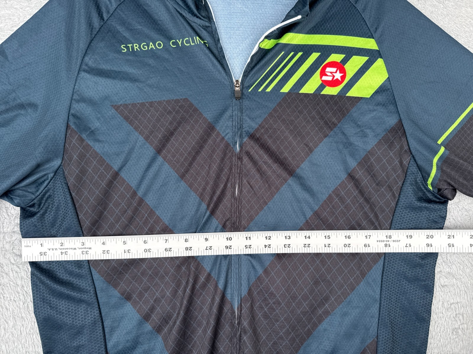 STRGAO Cycling Jersey Adult 3XL XXXL Blue Black Full Zip Short Sleeve Polyester