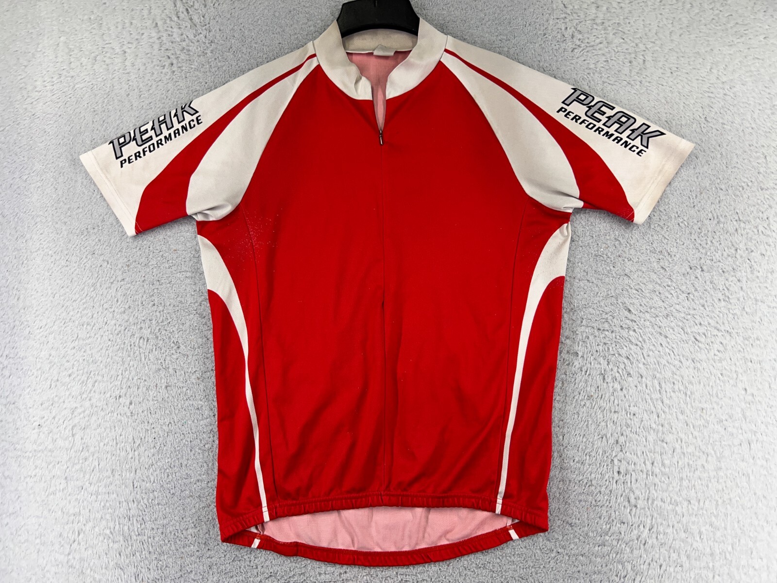 Peak Performance Cycling Jersey Adult Large Red White 1/2 Zip Pockets Poly READ