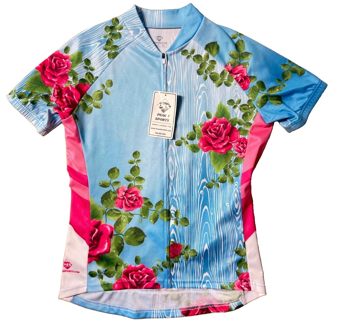 Peak 1 Sports Women’s Floral Cycling Jersey Full Zip Short Sleeve New Size M