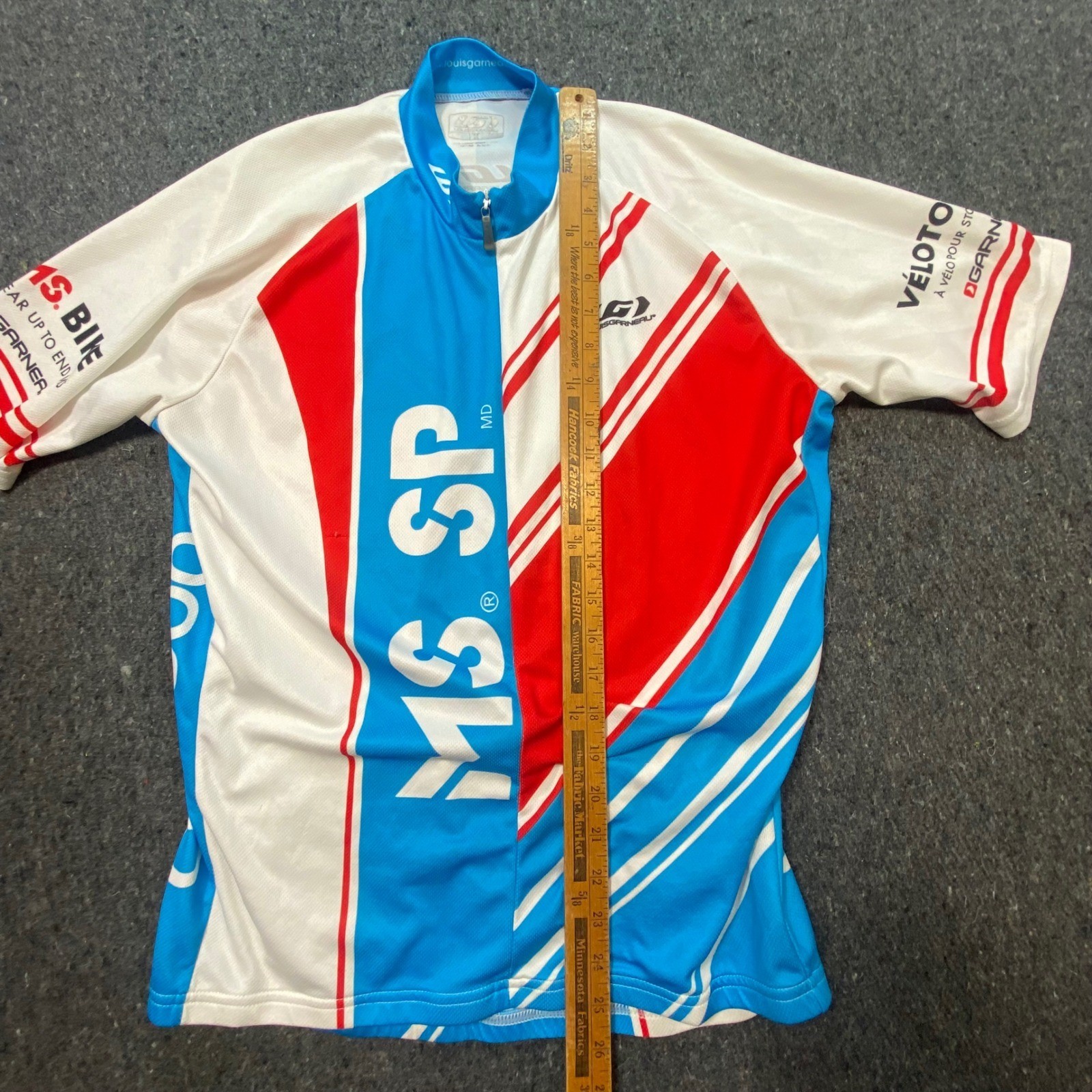 Louis Garneau Cycling Jersey M Mens Blue Red MS Bike Tour Short Sleeve Zip