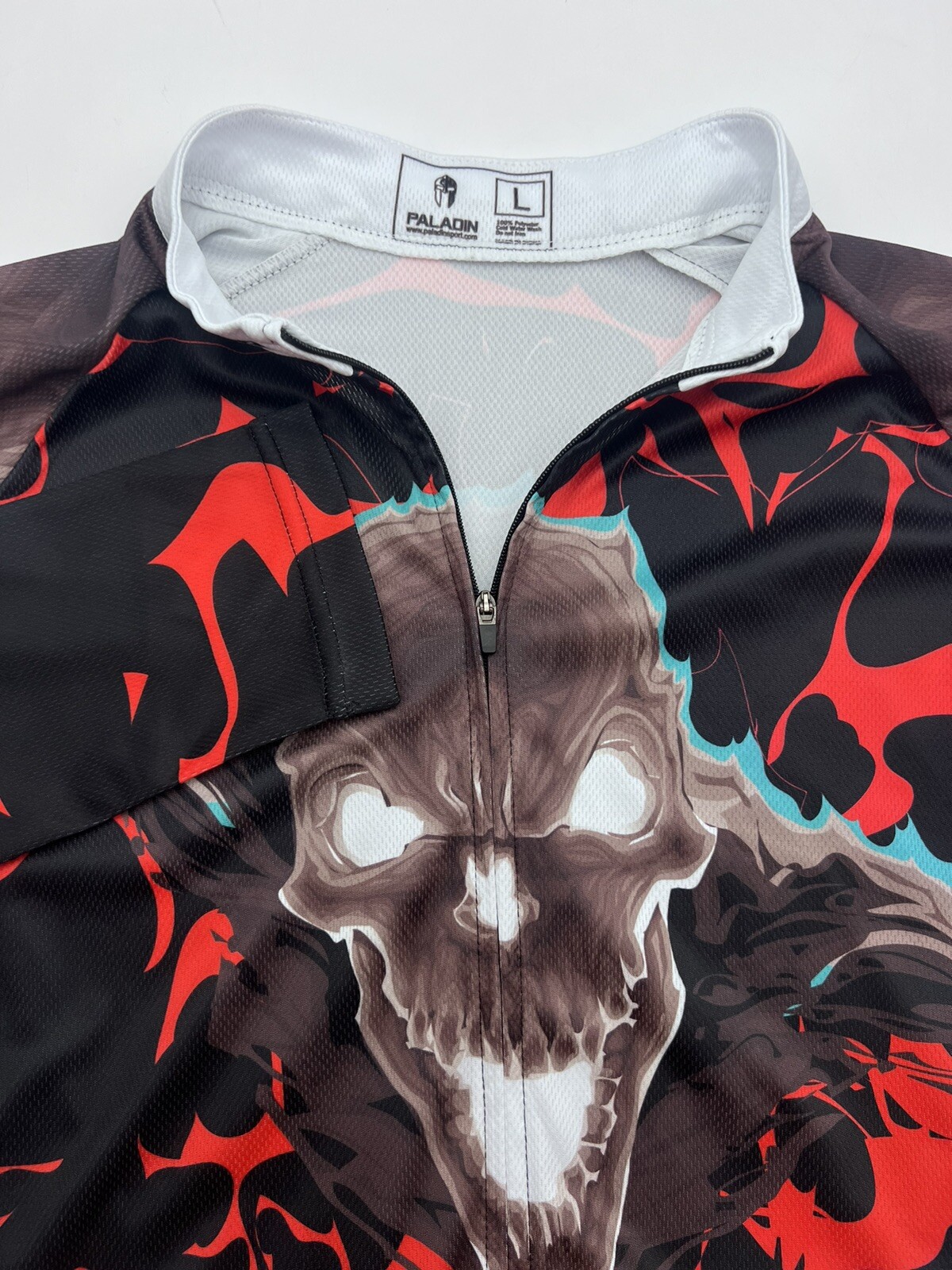Paladin Men’s Long Sleeve Cycling Bike Jersey Large Full Zip Smoke Skull Flames