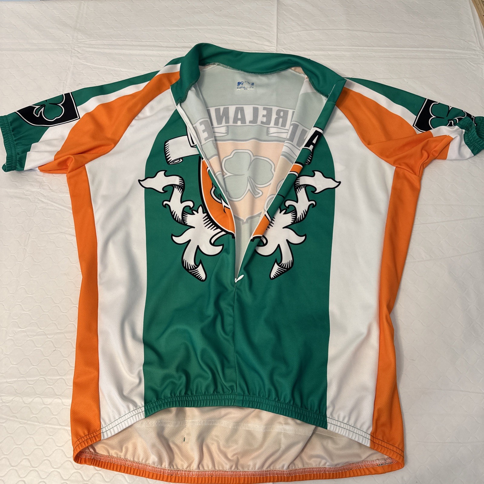 Performance Ireland Cycling Jersey 3/4 Zip White Green Orange Pockets XXL￼