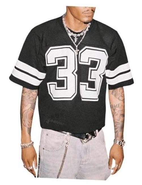 Men’s Jersey Shirts Oversized Graphic Print Mesh Baggy Cropped Small Black