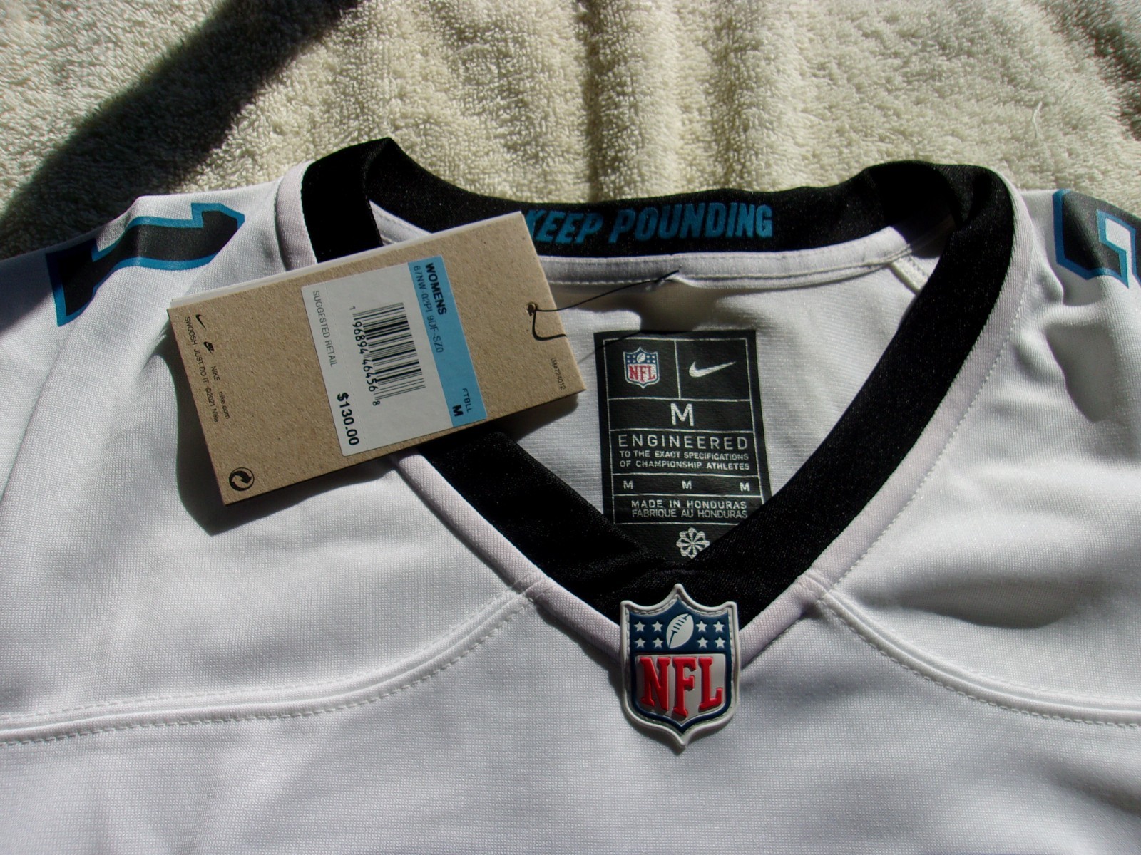 NWT Nike women’s size M, L football jersey, Carolina Panthers, #21, Chinn, $130