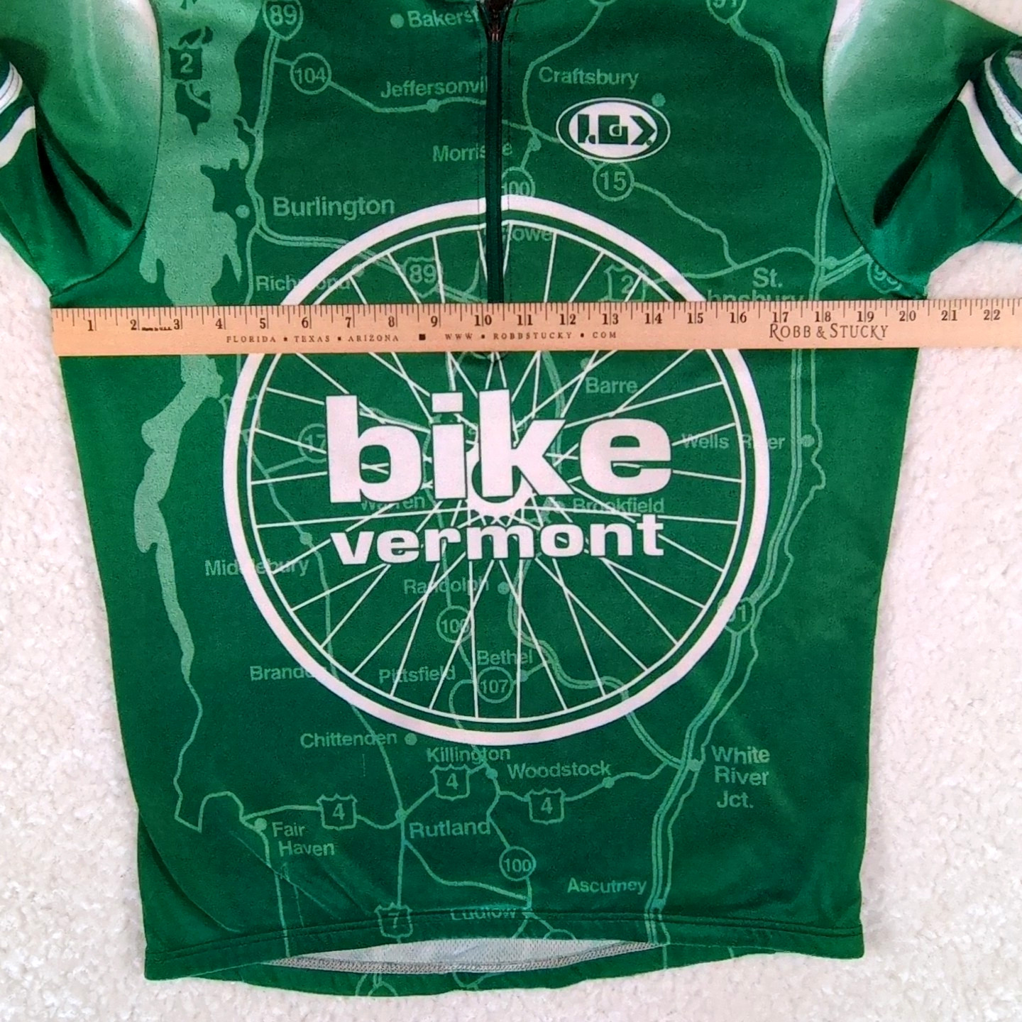 Louis Garneau Cycling Jersey Men’s Green Bike Vermont Road Map Wheel 41″ Chest