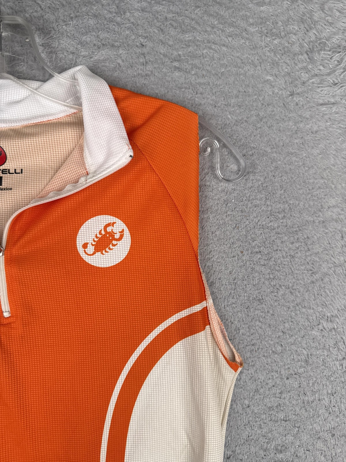 Castelli Cycling Jersey Tank Womens Small Orange White 1/4 Zip Pockets Bike