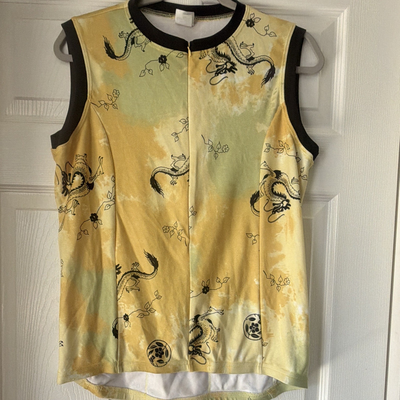 Danskin Womens XL Cycling Jersey Sleeveless Coolmax Dragon Yellow Pockets