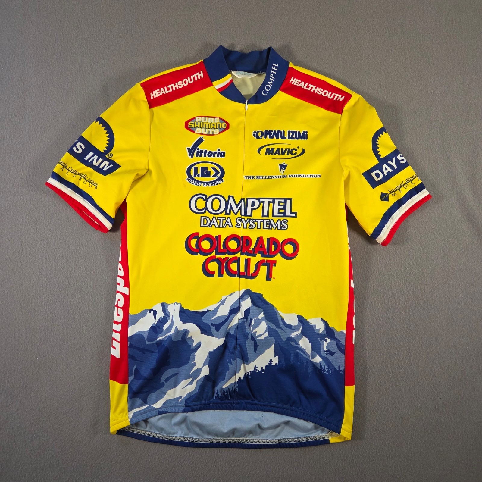 Vintage Pearl Izumi Cycling Jersey Mens Large Yellow Colorado Short Sleeve