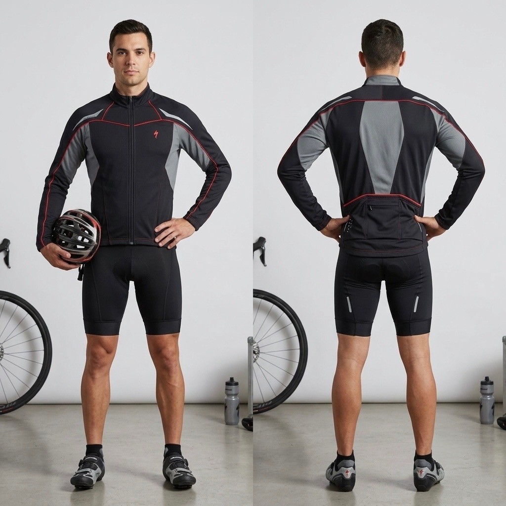 Specialized Men’s Cycling Jersey Large Long Sleeve Full Zip Black Gray Red Bike