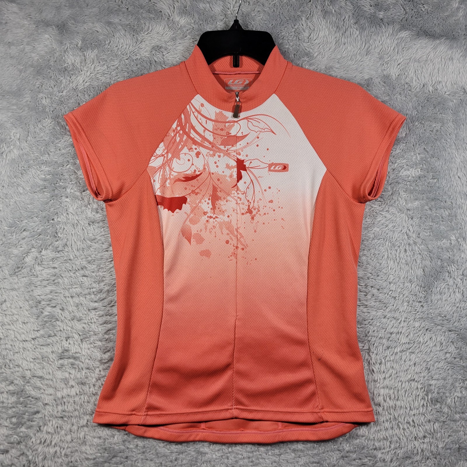 Louis Garneau Cycling Shirt Women Medium Peach Orange 1/2 Zip Up Pocket