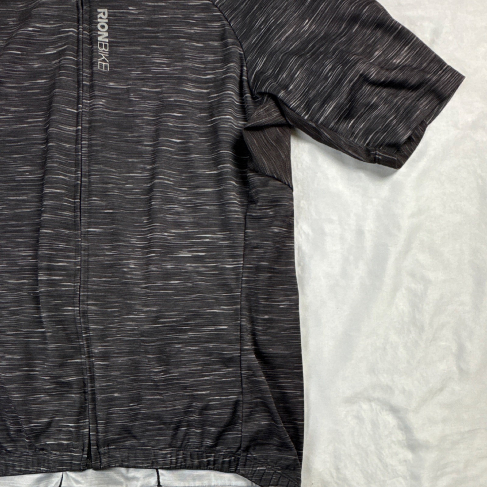 RIONBIKE Mens Cycling Jersey Short Sleeve Black Gray Full Zip Back Pockets Bike