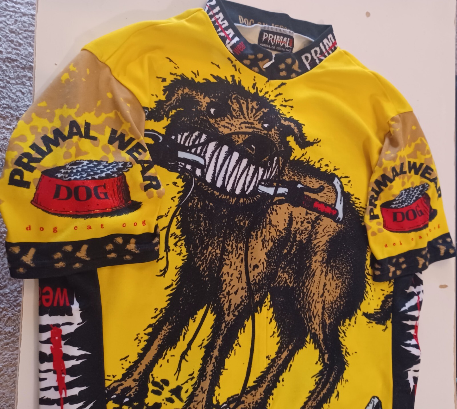 Primal Colorful Graphics Wild Dog on Bicycle Paw Prints 1/4 Zip Bike Jersey LG?