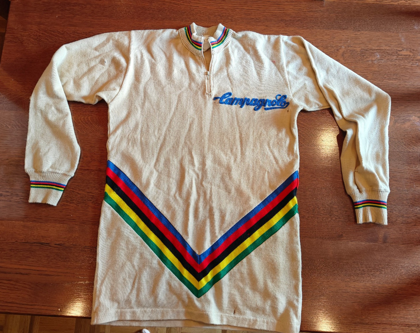 Vintage Campagnolo Embroidered World Champion Long Sl Solid Wool Jersey Size 3