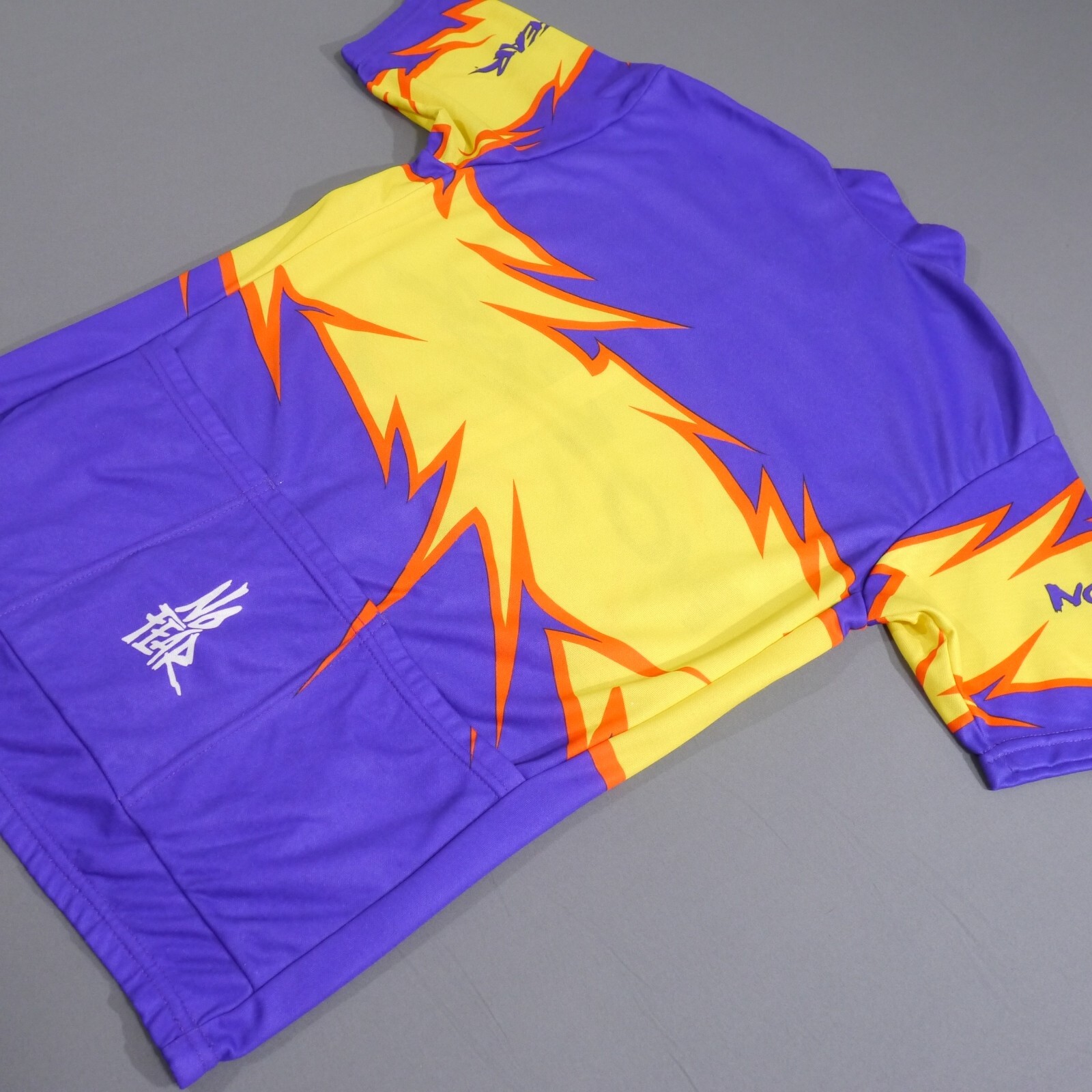 VTG 90’s USA No Fear Cycling Jersey Purple Zip All Over Print Fire Size Small