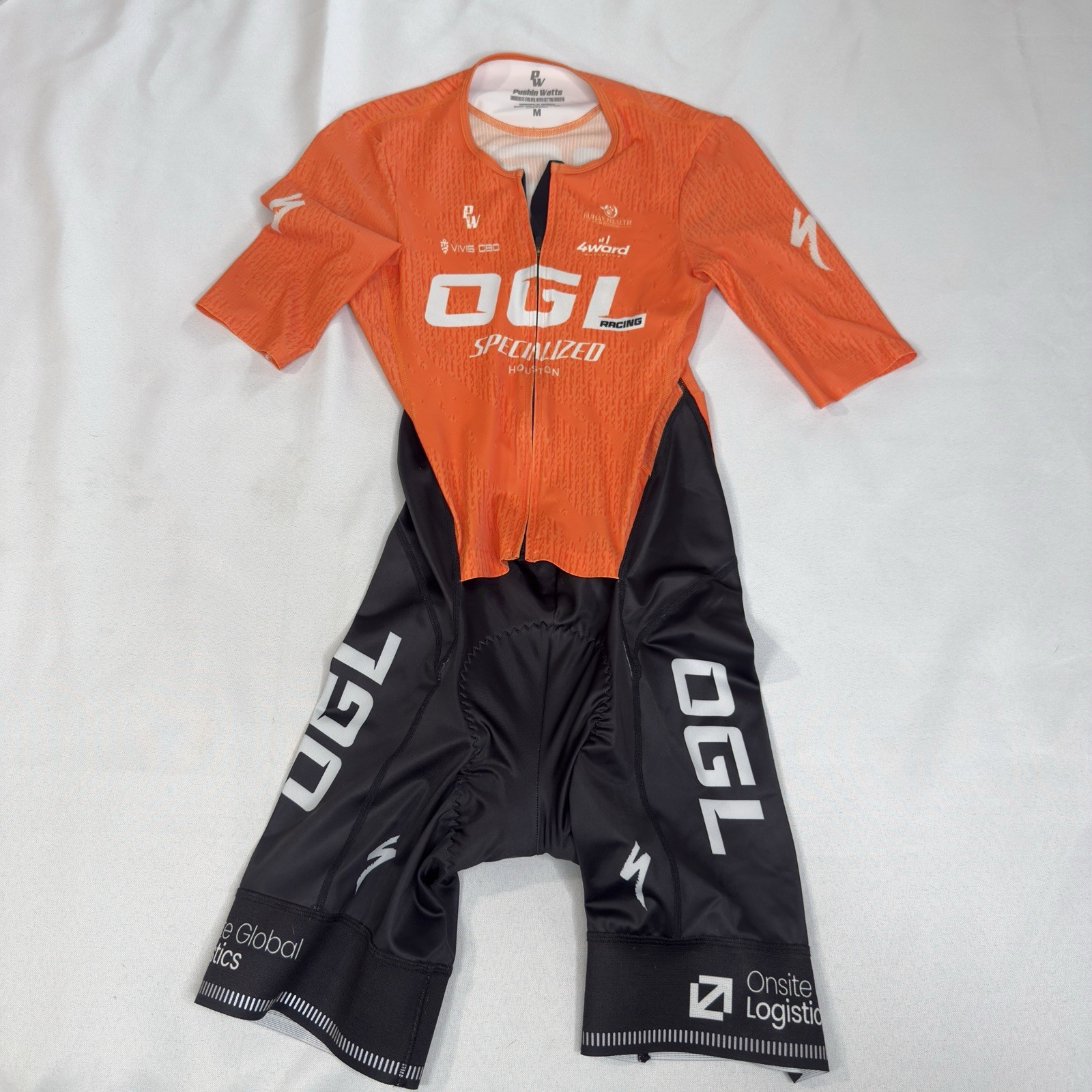Pushin Watts M Authentic Team Issued One Piece Cycling Kit Logo Racing 3 Pocket