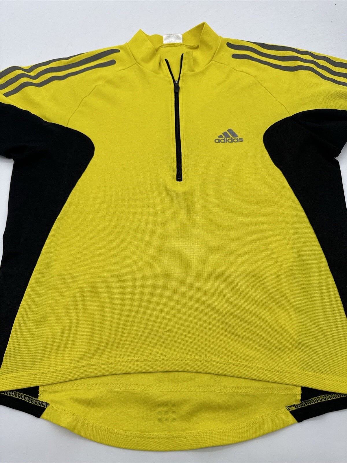Adidas Cycling Shirt Youth Boy Medium Yellow 3/4 Zip Logo Pockets…#7604