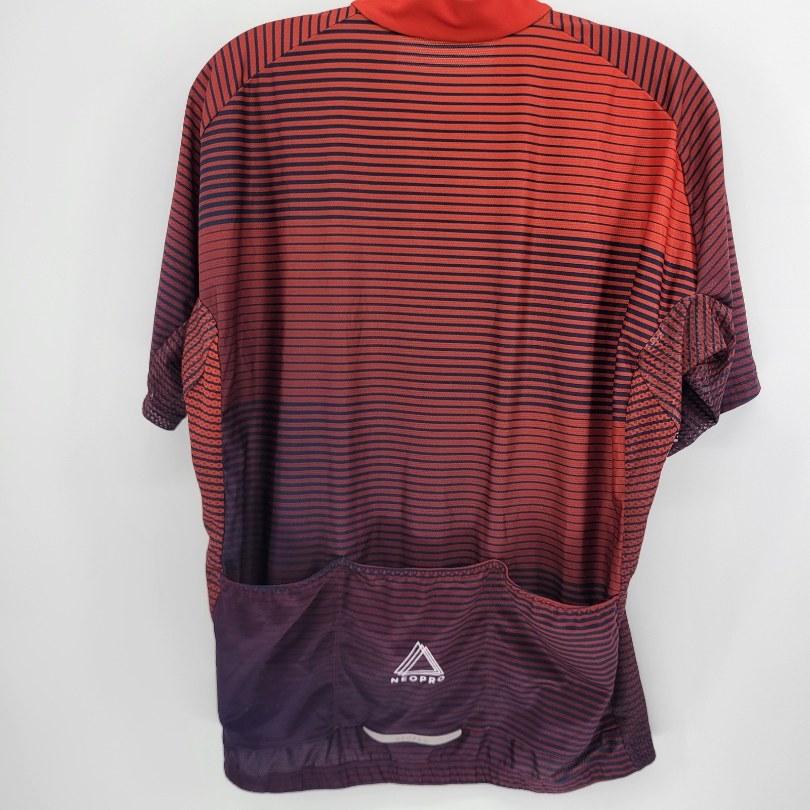 NeoPro Cycling Jersey Mens 3XL Red Navy Blue Striped Full Zip Mesh Bike Shirt