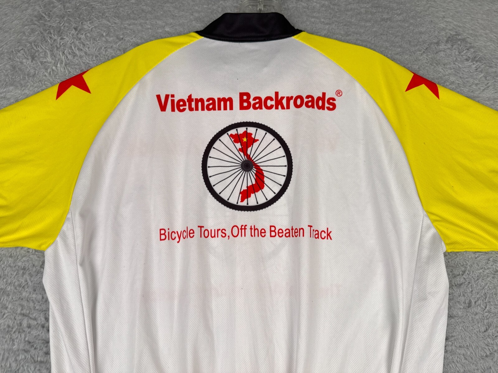 Vietnam Backroads Cycling Jersey Mens Large Yellow White Full Zip Saigon Bike