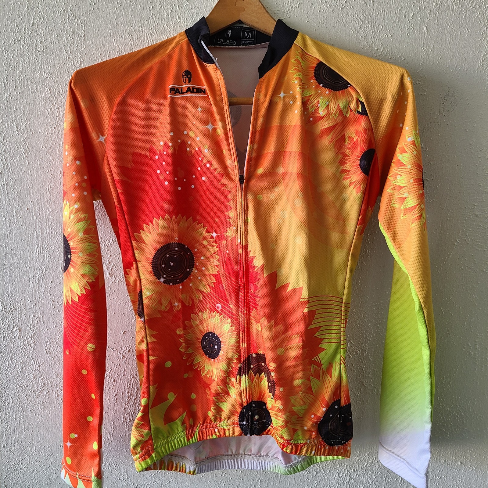 Paladin Cycling Jersey Long Sleeve Full Zip 3 Back Pockets Sunflowers Medium