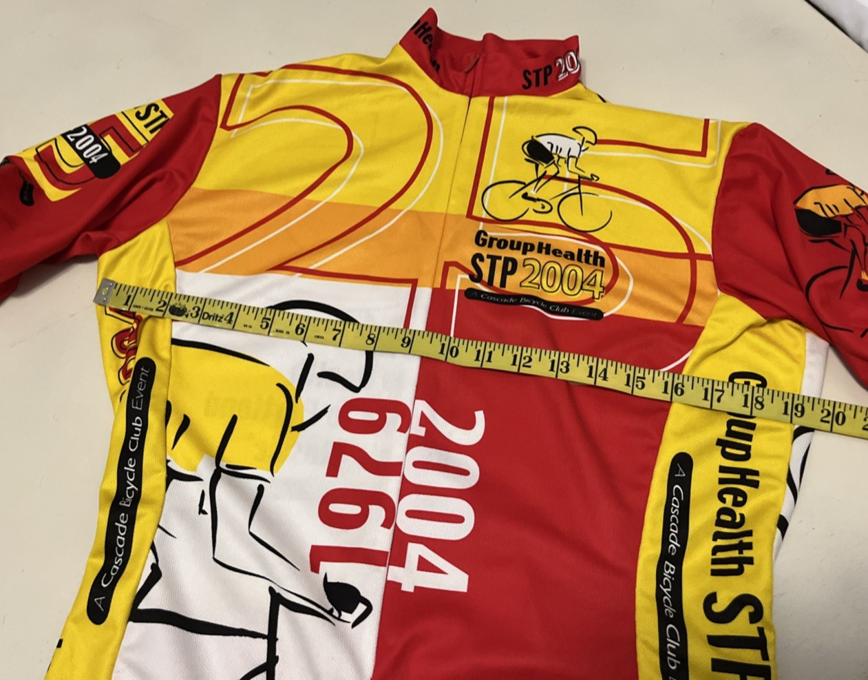 STP Seattle to Portland Cycling Jersey 2004 Adult sz 4 Yellow Red 3/4 Zip VTG