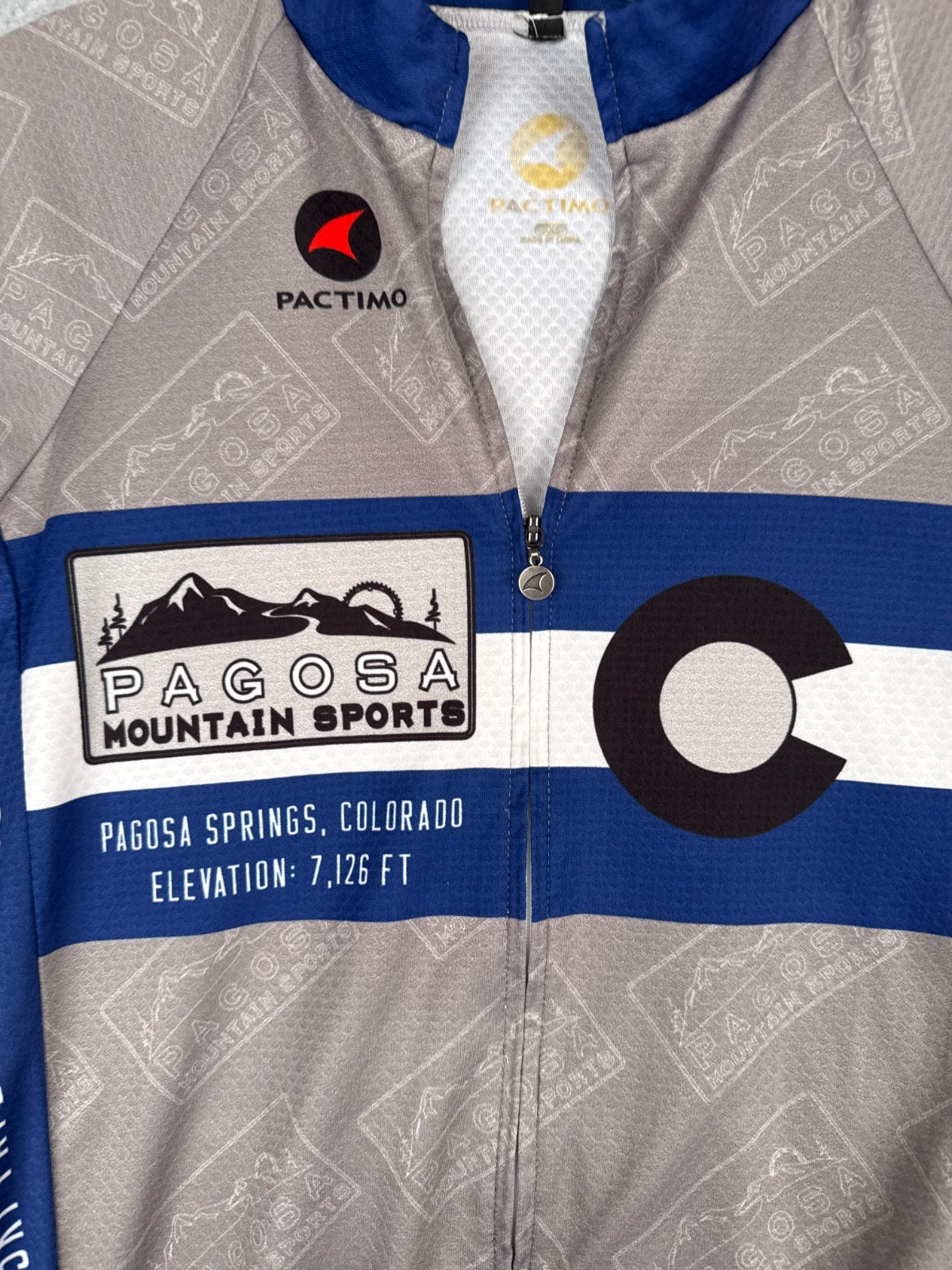 Pactimo Cycling Jersey Mens 2XS XXS Gray Blue Full Zip Short Sleeve Pagosa