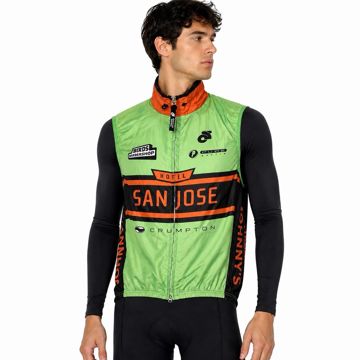 San Jose Cycling Light Vest Jersey Green Orange Full Zip Lightweight Mens Small