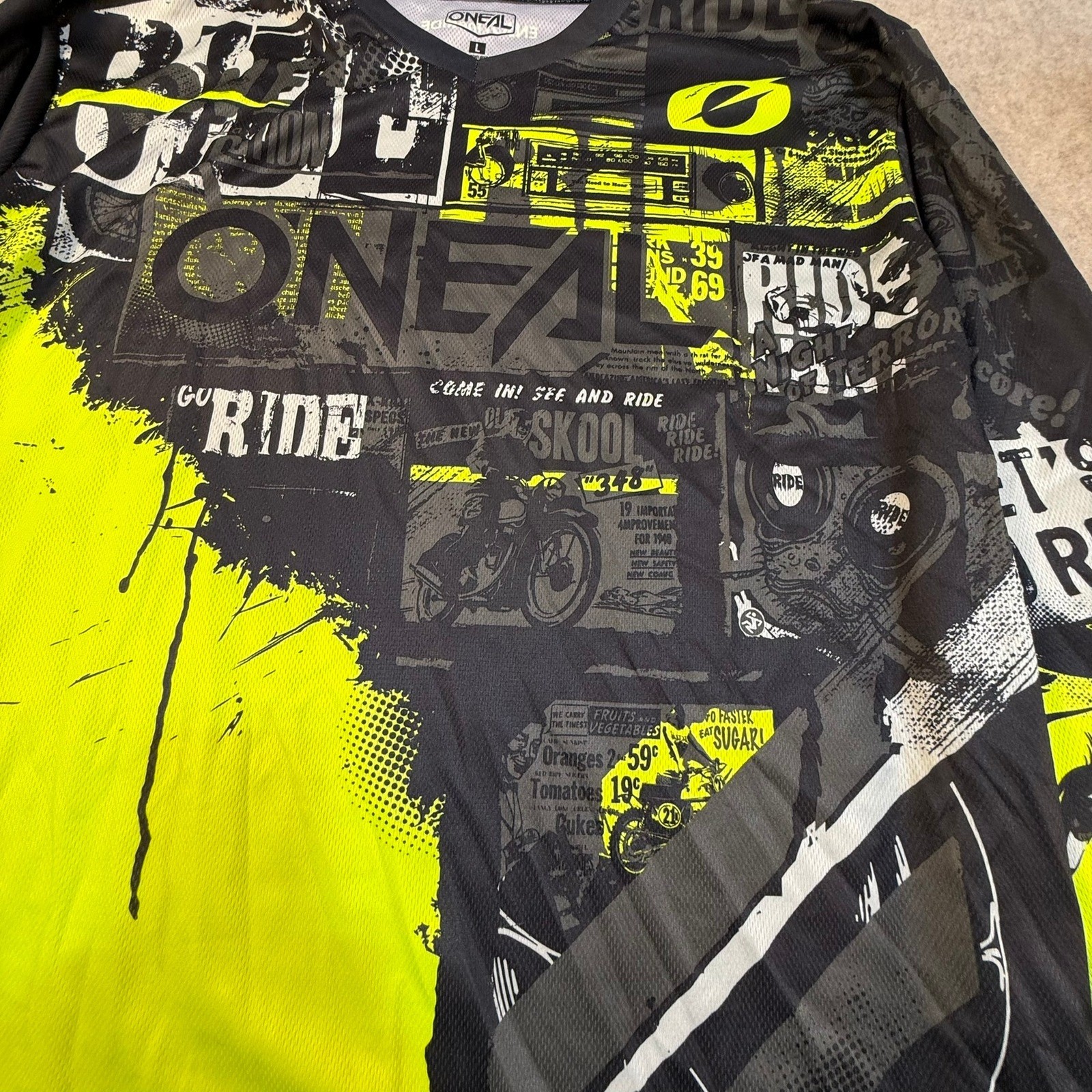 Oneal Motocross Jersey Mens Large Neon Yellow Black Graphic Long Sleeve MTB BMX