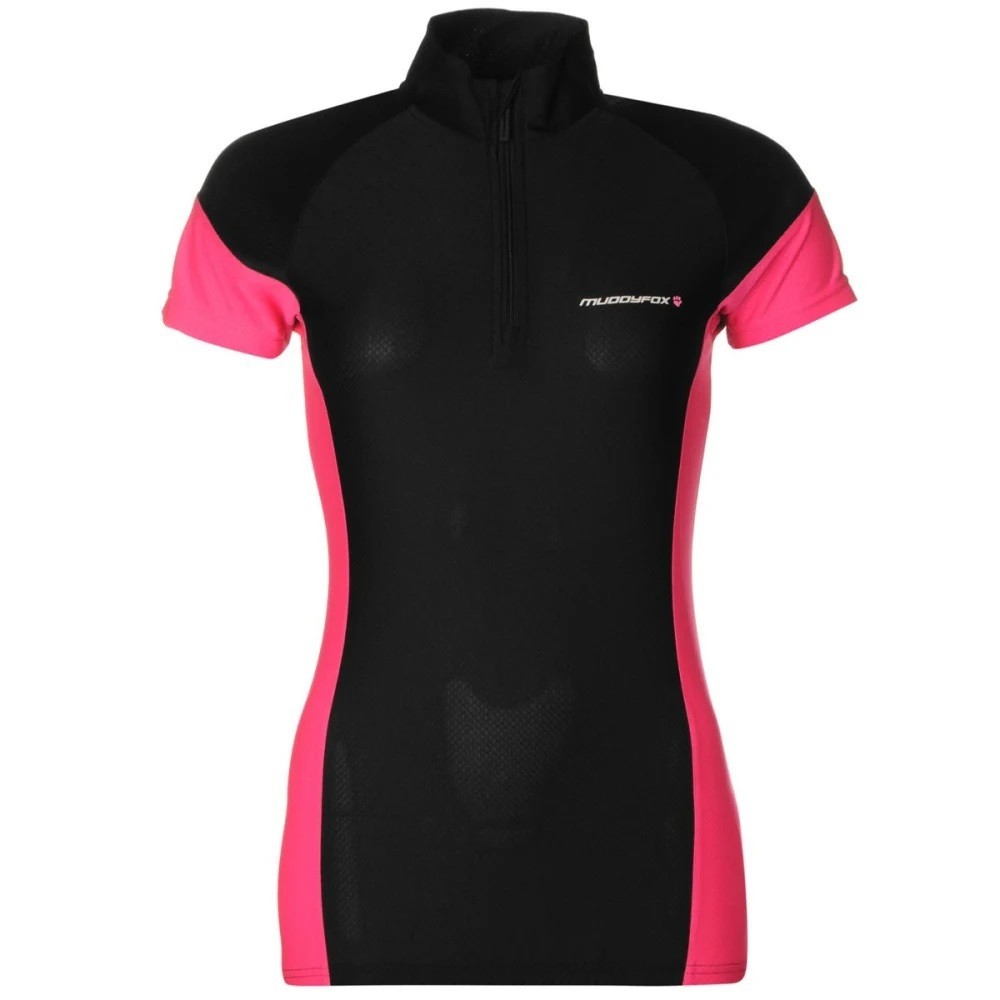 MuddyFox Women’s Short-Sleeve Cycling Jersey (Black/Pink, 6, XXS)