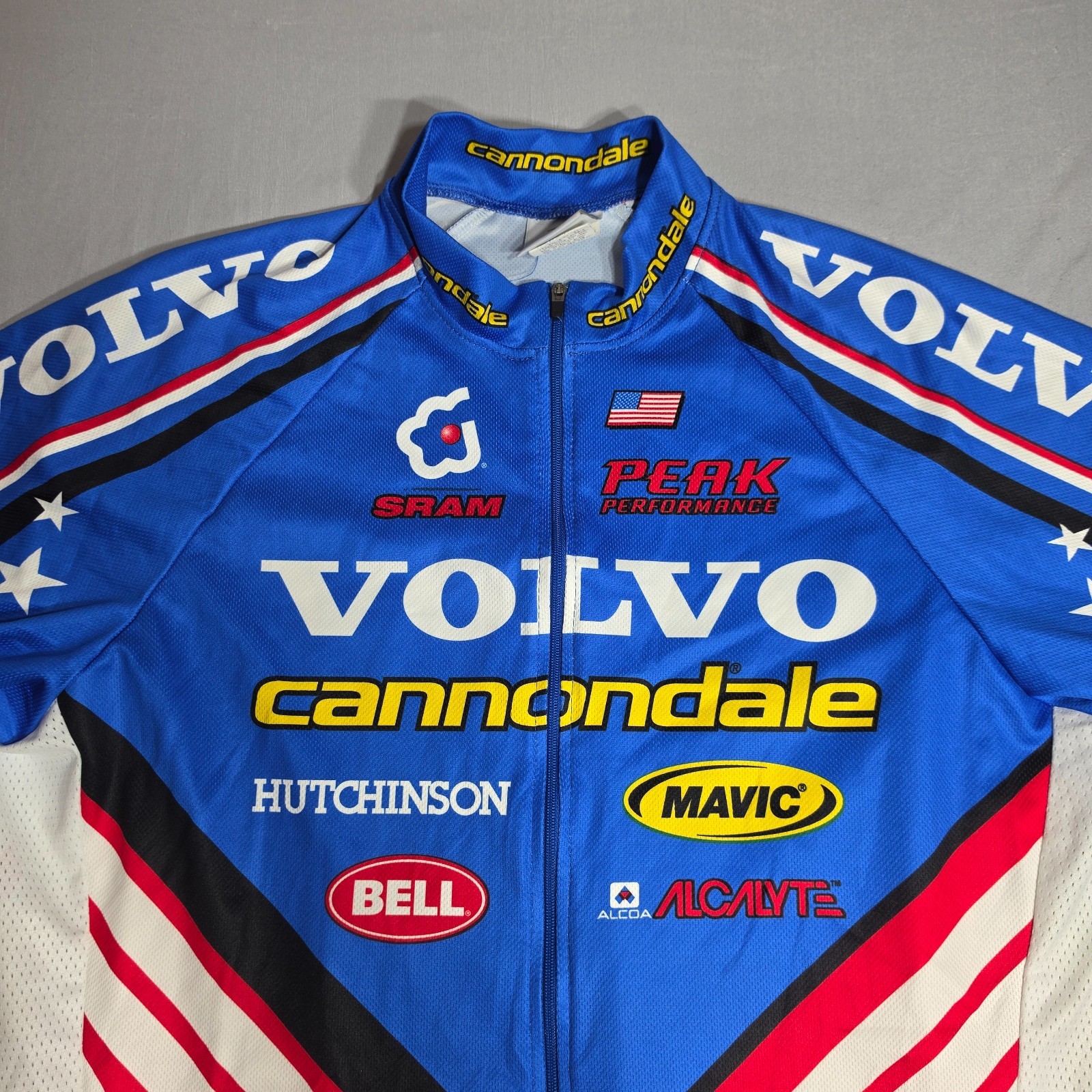 Cannondale Volvo Cycling Jersey Mens Large Full Zip Light Wear Red White Blue