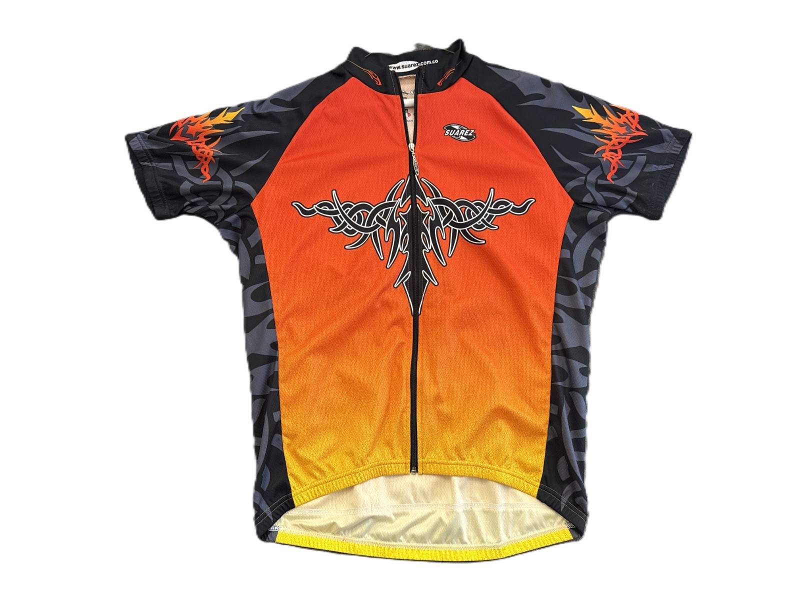 Cycling Jersey XL Suarez Tribal Orange Black Full Zipper Short Sleeve Excellent