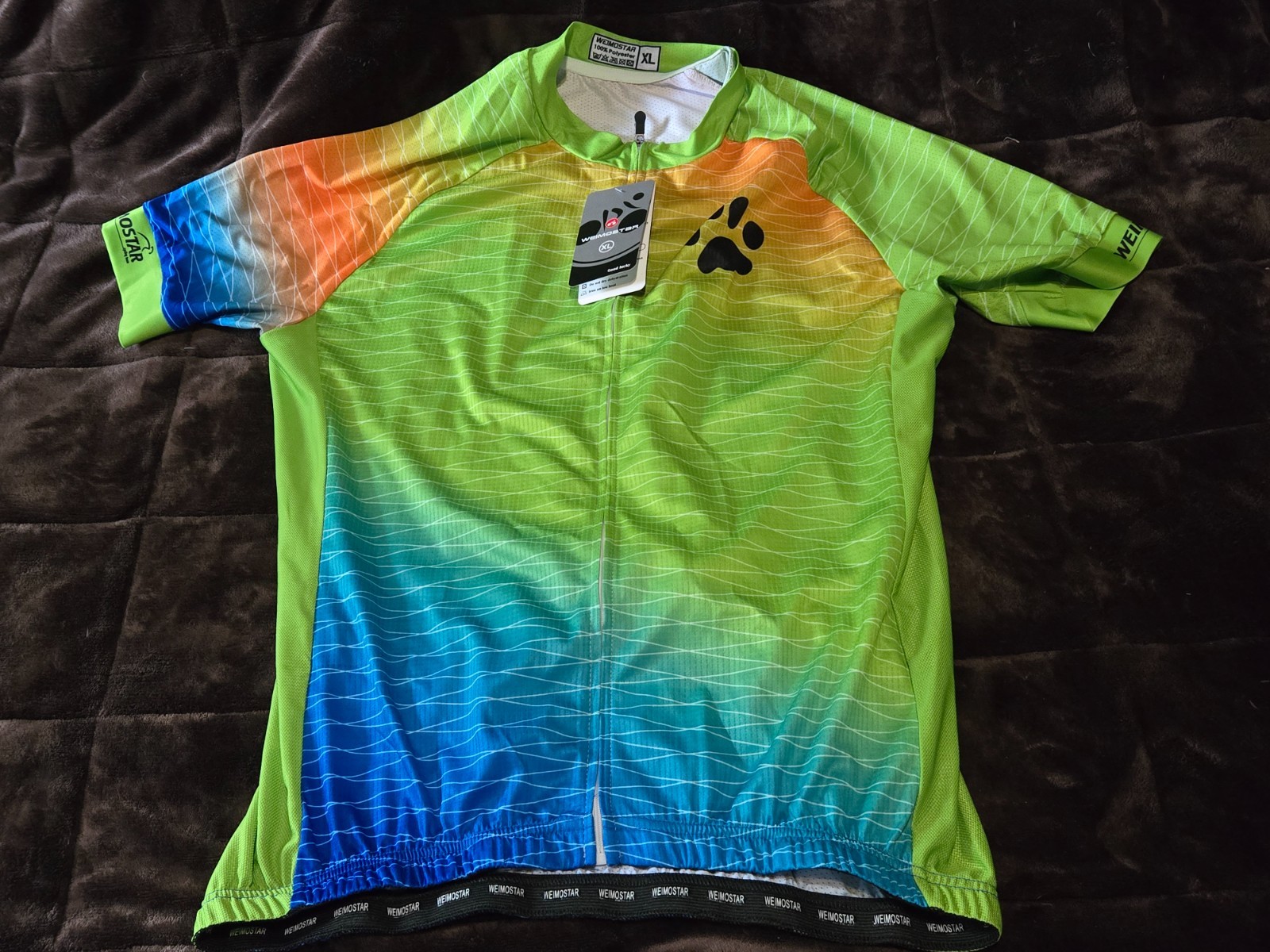 NWT Weimostar Cycling Jersey XL Green Full Zip Pocket Dog PawsQuick Dry
