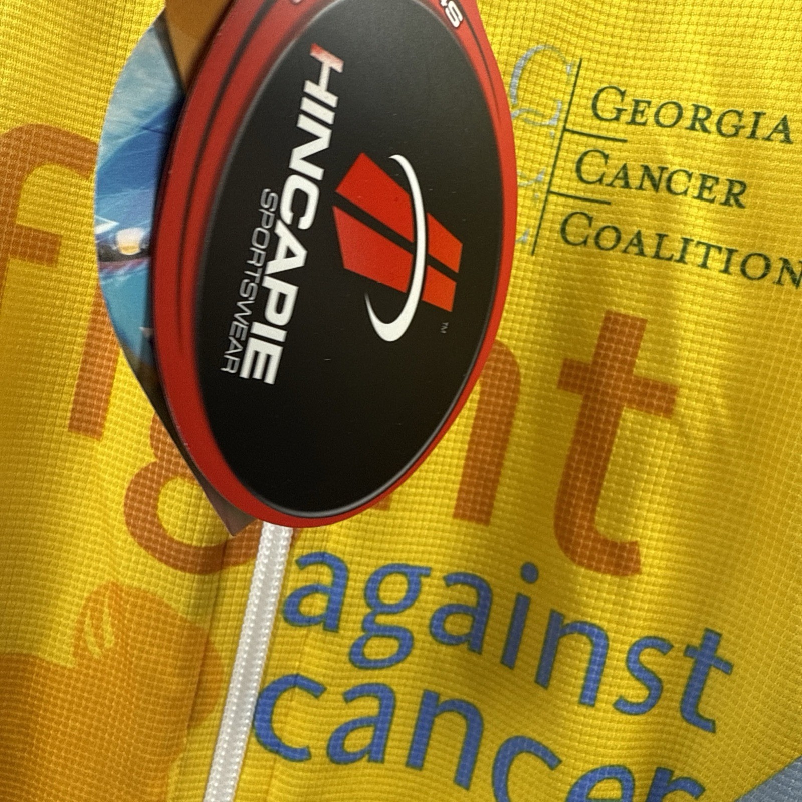 HINCAPIE Cycling Jersey Men’s XL Full Zip Yellow Blue Short Sleeve Fight Cancer