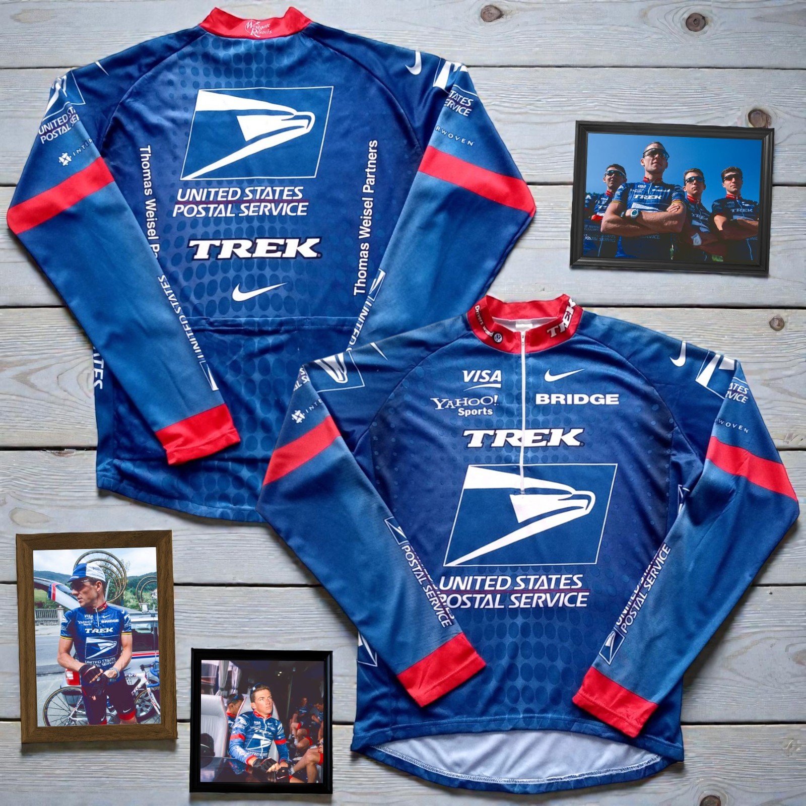 VTG 2001 nike USPS TREK BRIDGE L/S Cycling Jersey Lance ARMSTRONG Fits XL *READ*