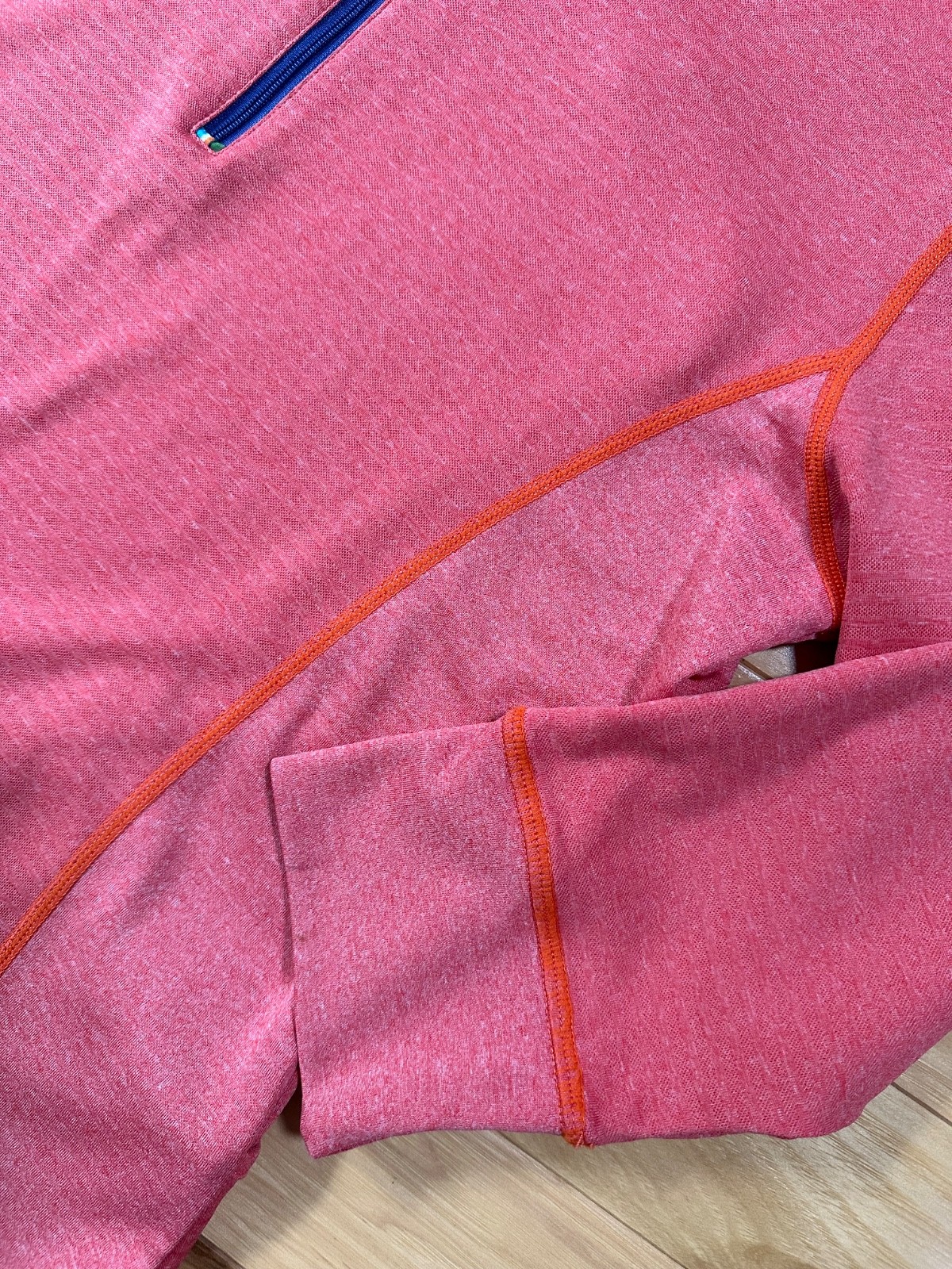 Club Ride Women’s Sz L Cycling Shirt Top 3/4 Sleeve Orange 1/4 Zip Pockets Vent