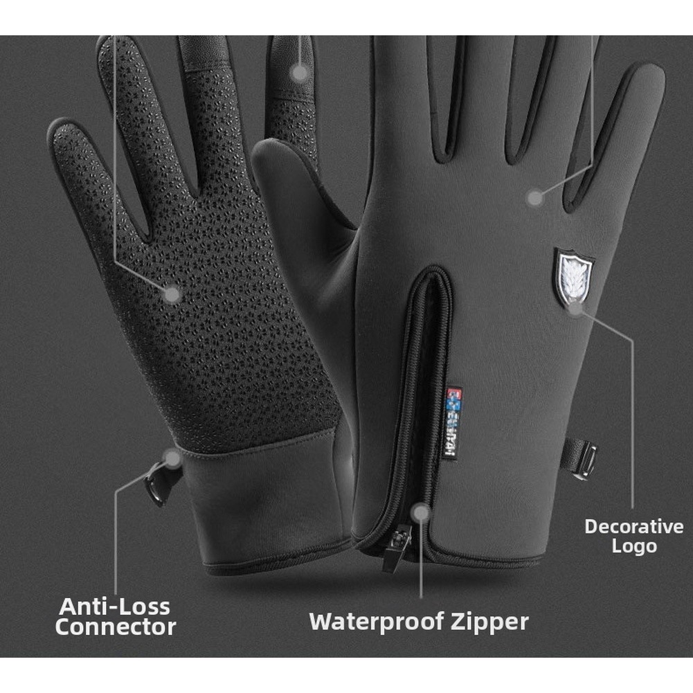 Unisex Fleece Lined Cycling Gloves Waterproof Windproof Screen Compatible Use