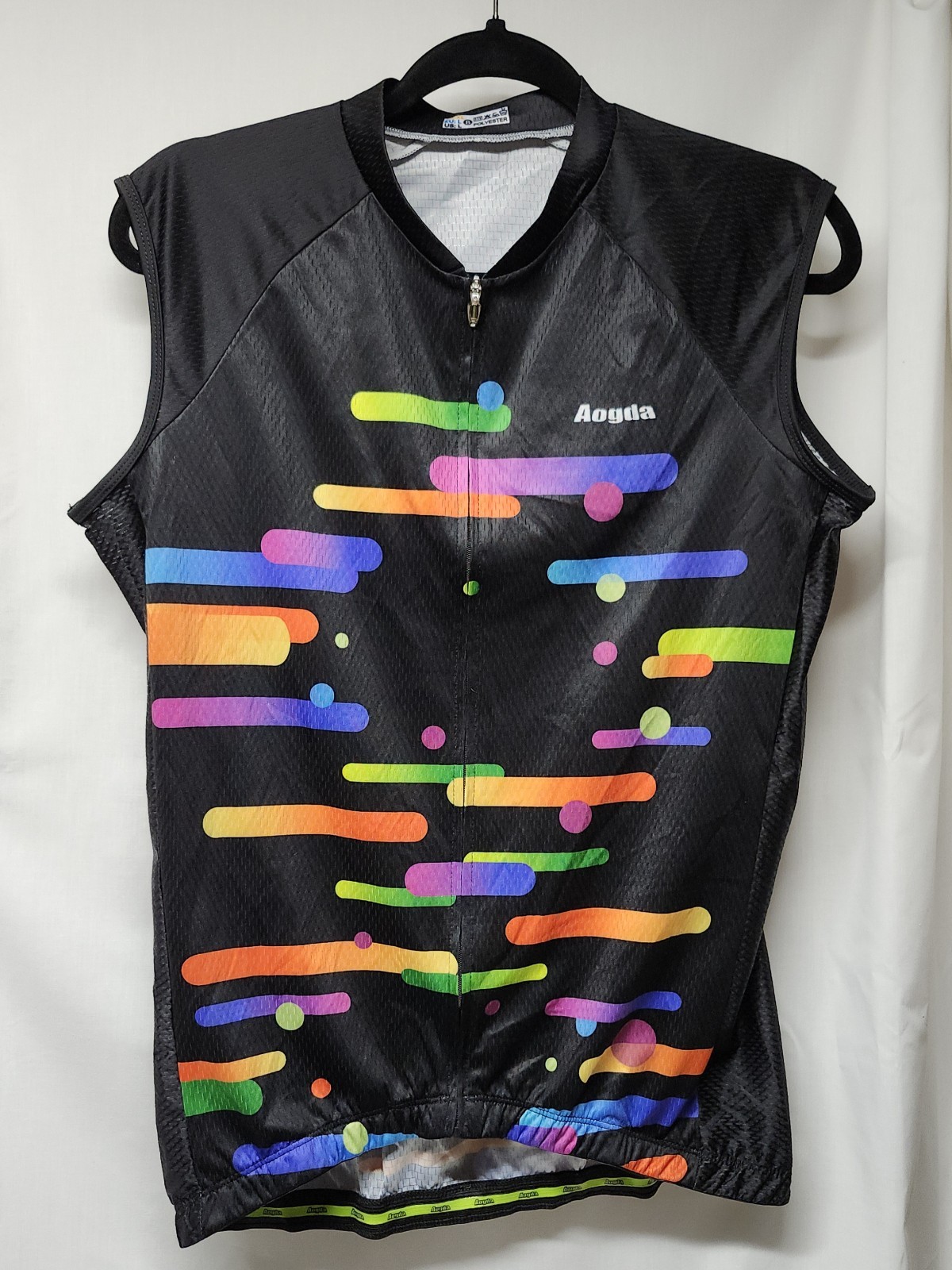 Aogda Colorful Full-Zip Cycling Shirt Jersey Sz L Mesh Sides 3 Pouches In Back