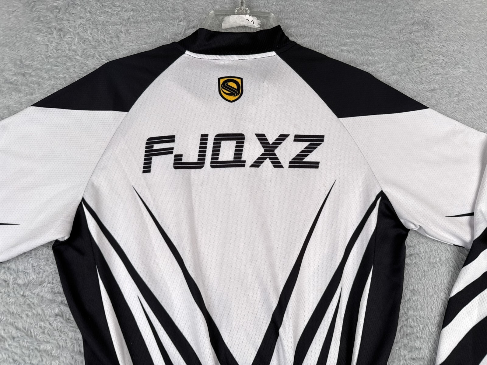 FJQXZ Cycling Jersey Mens Large Black White Long Sleeve Full Zip 100% Polyester