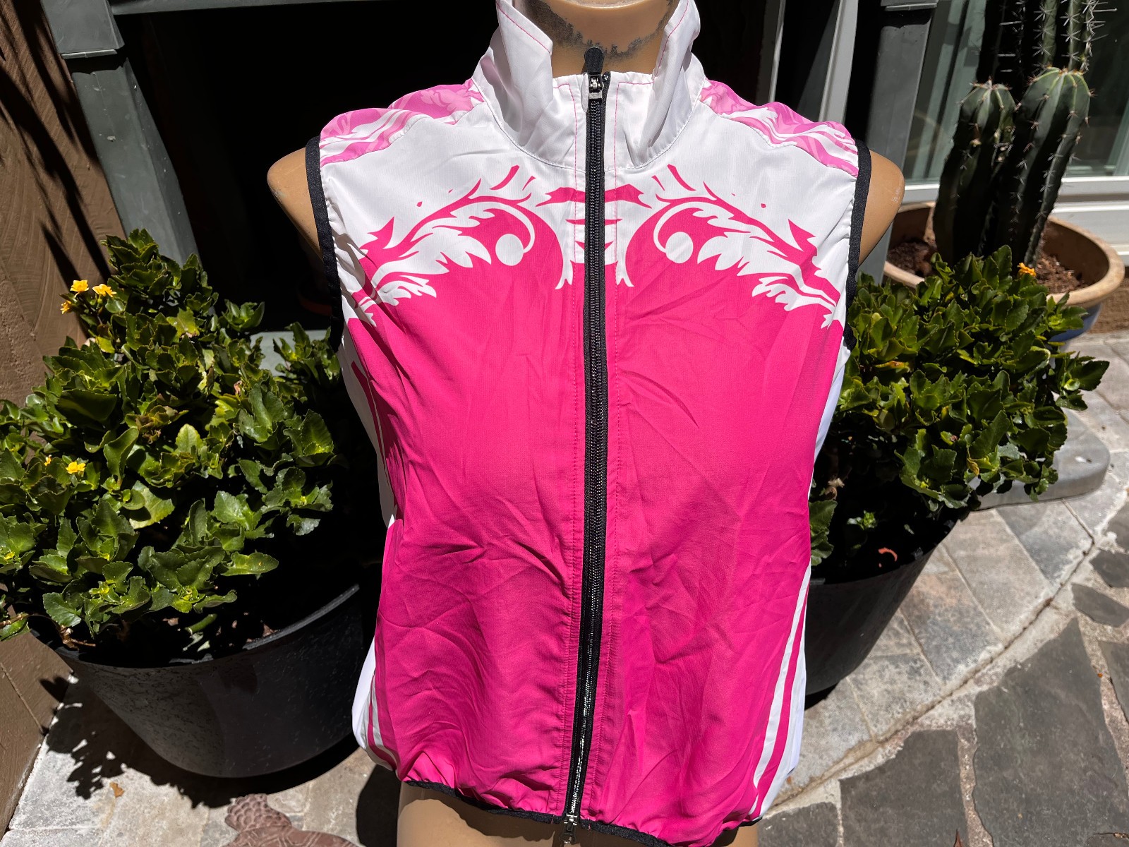Epic Silver Spokes Graphic PINK WHITE Sleeveless Zip Cycling Jersey Vest Women S