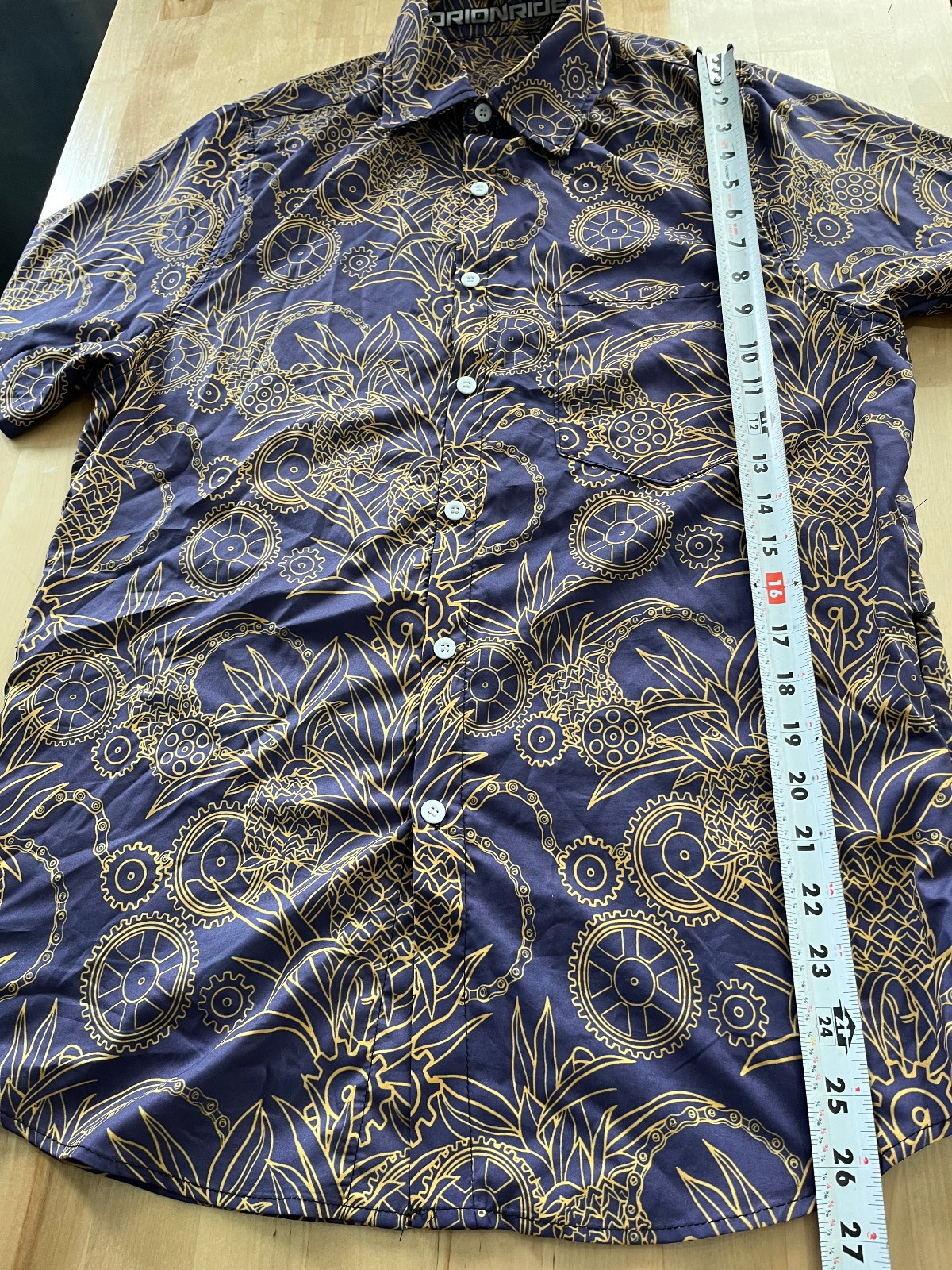 OrionRide Lightweight Cycling Button Down Shirt – Purple Pineapple/Gears Mens S