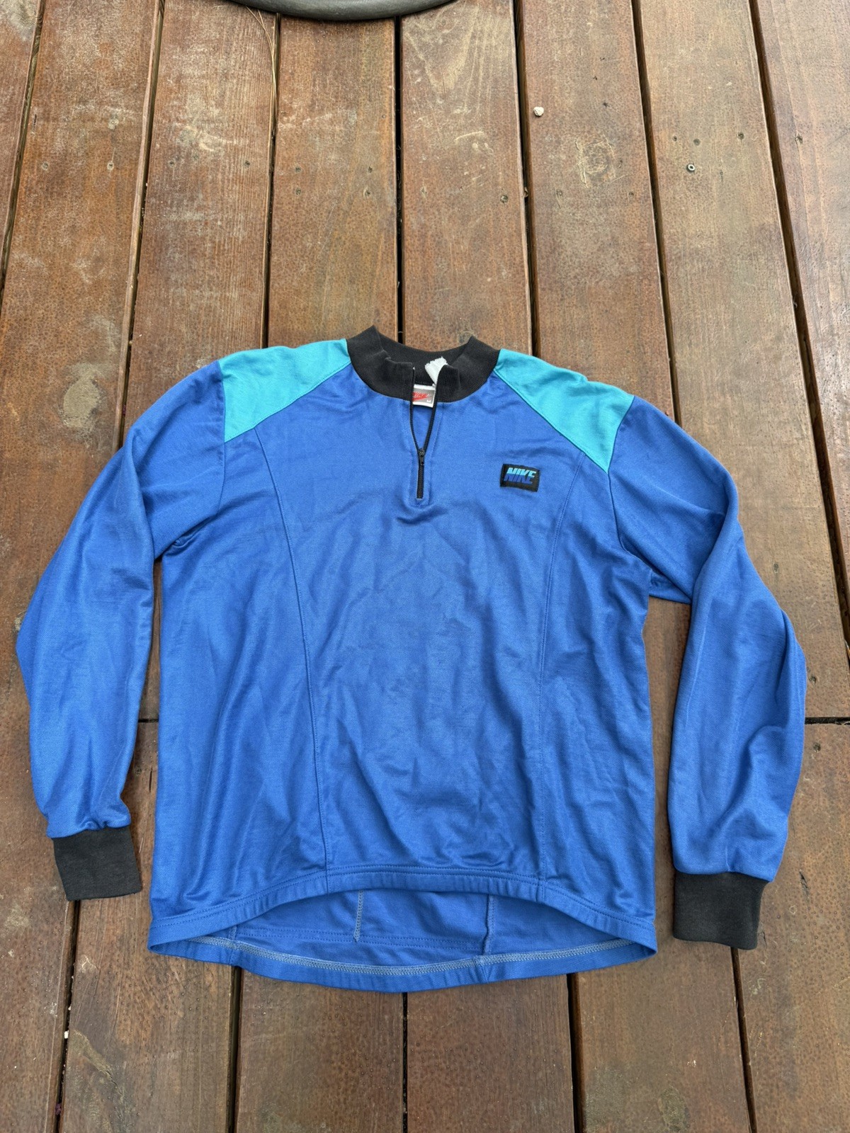 Vintage Nike Cycling Jersey Shirt Blue/ turquoise unisex MED Cotton 80s 90s.