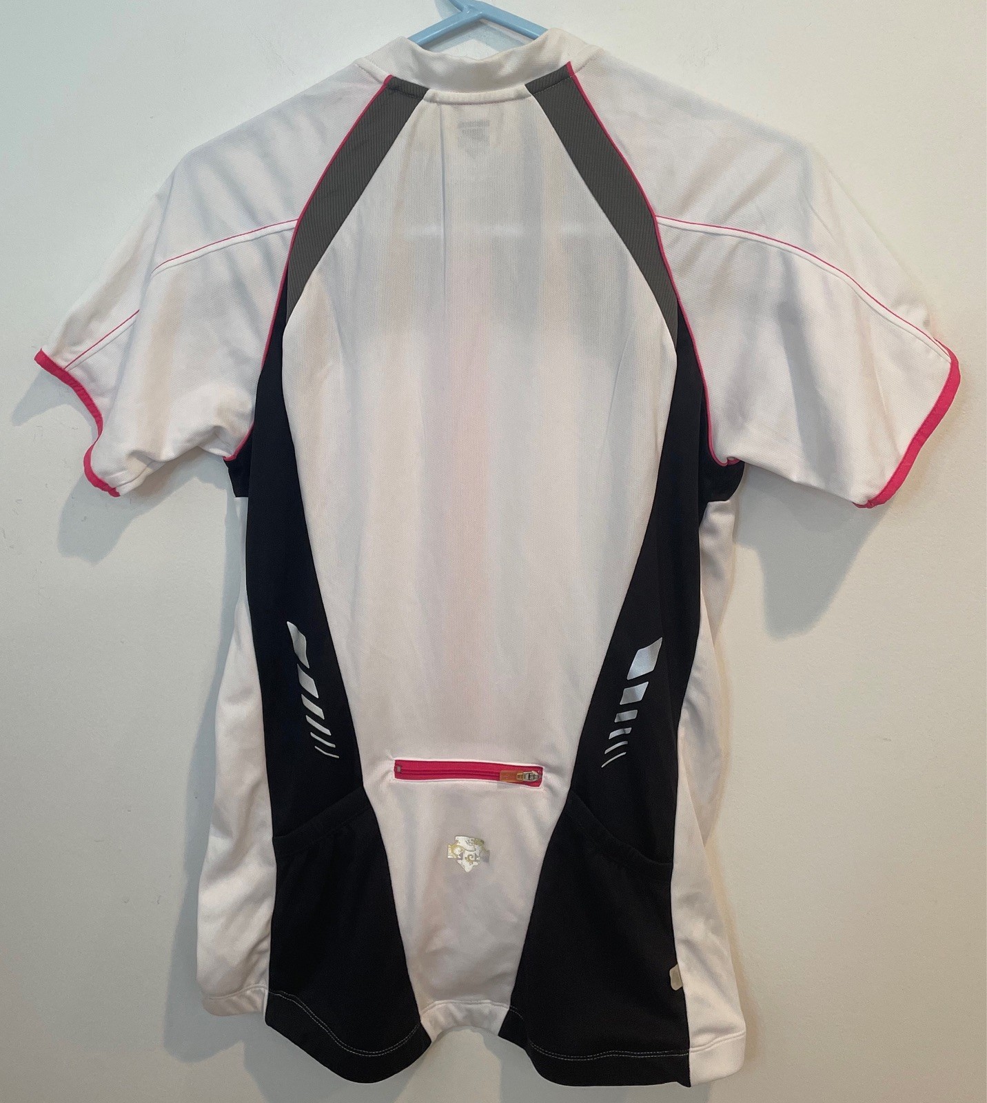 NWT Descente Womens Size XL SS Full Zip UV Cycling Jersey White Black Pink