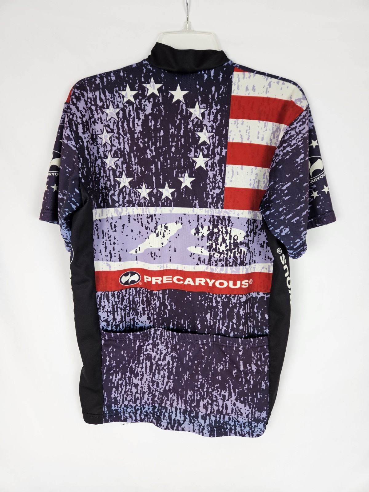 Precaryous Men’s L 42 Inch Chest Cycling Jersey USA Flag Theme Pockets Stretch