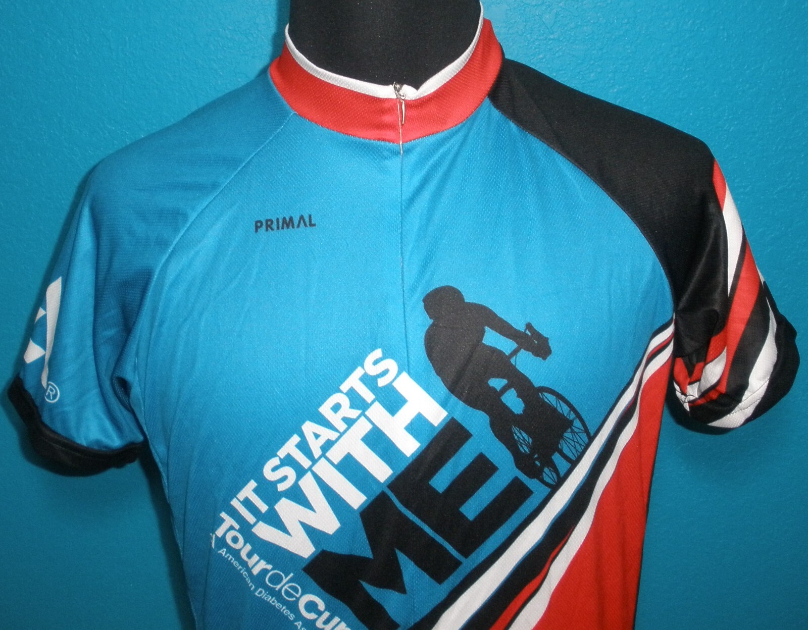 NWT Men’s Medium Primal Tour De Cure 2017 Sport Cut Raglan Jersey Shirt Full Zip
