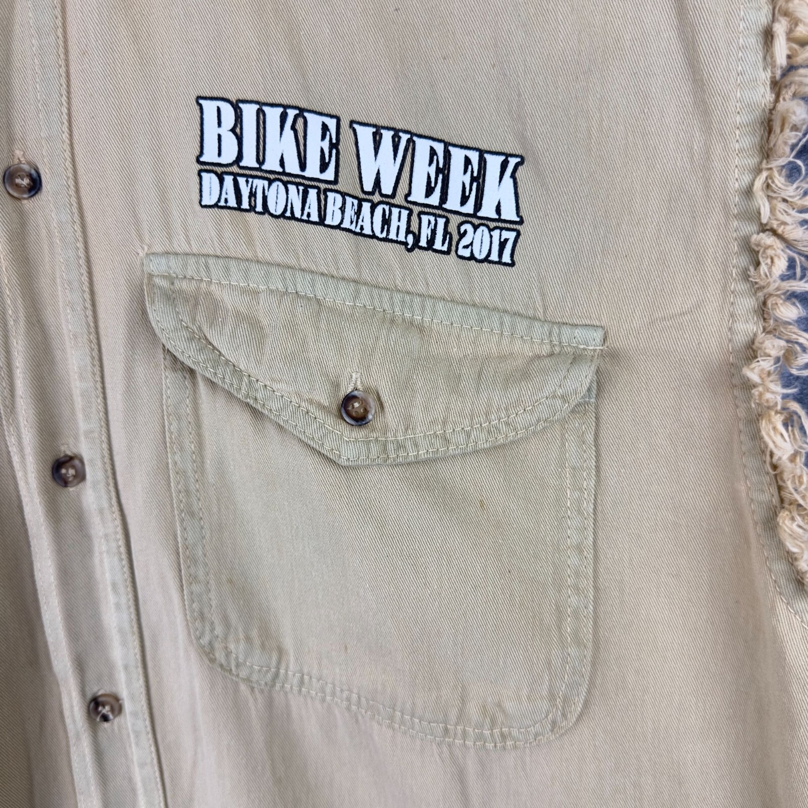 Bike Week Daytona Beach FL 2017 Tan Sleeveless Button-Up Vest X-Large Graphic