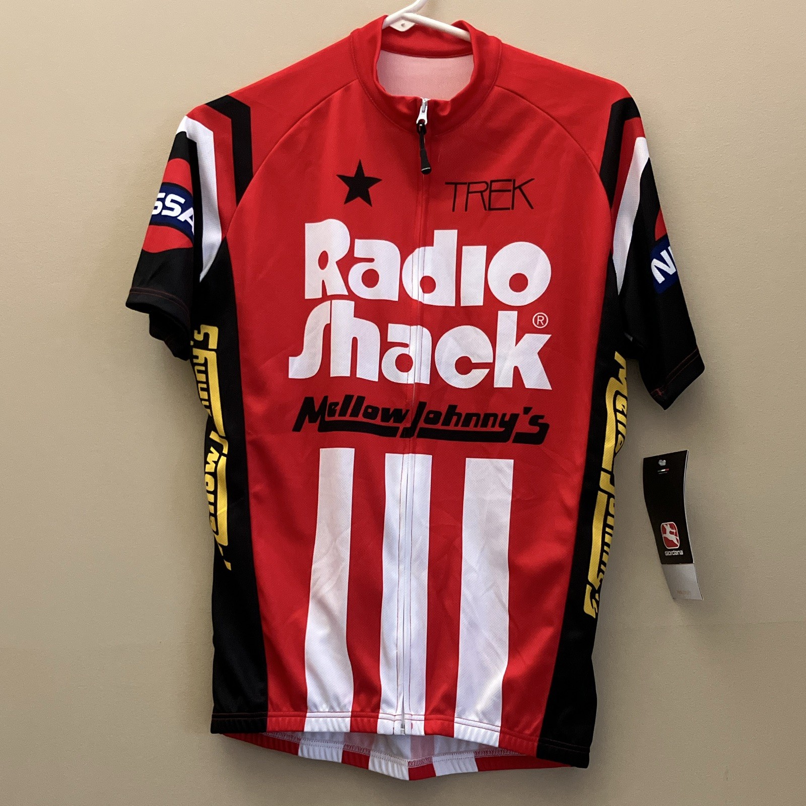 T94) RadioShack Mellow Johnny’s Trek Nissan Shirt Jersey Size L Vintage