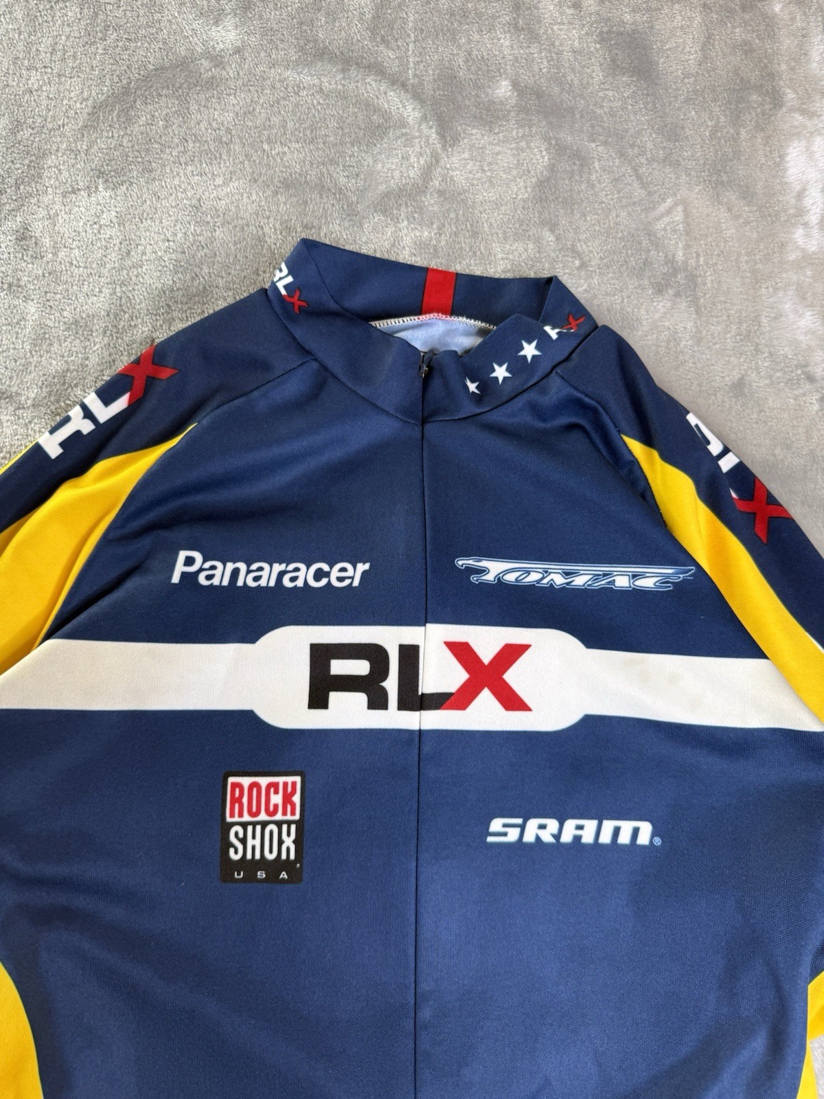 VTG Polo Sport RLX Ralph Lauren Cycling Jersey Mens Large Logos 3/4 Zip Pockets