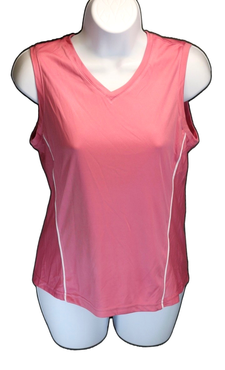 Reebok Womens Small Pink Sleeveless Athletic Workout Top Mesh V Neck Activewear